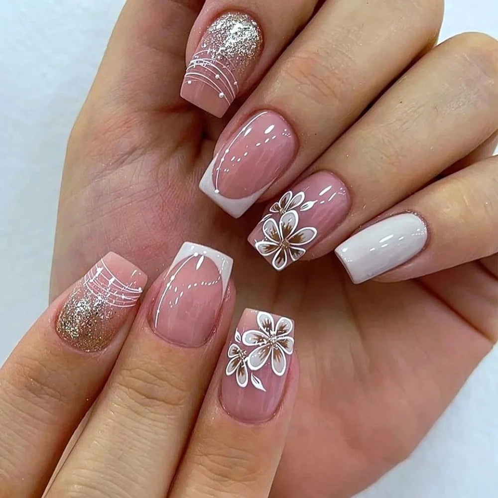 24Pc Short Square Coffin Acrylic Nails Set