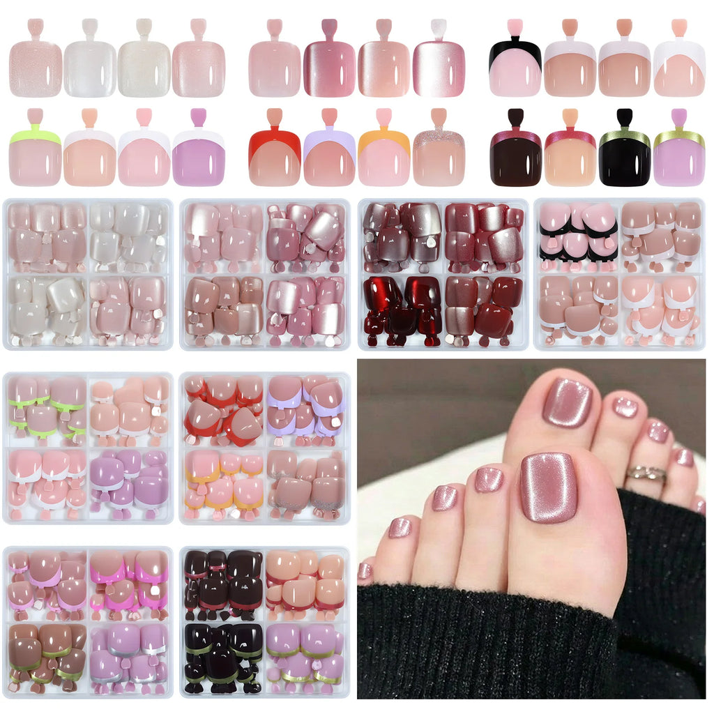 96pcs/Box French/Cat Eye Toe Press On Nails