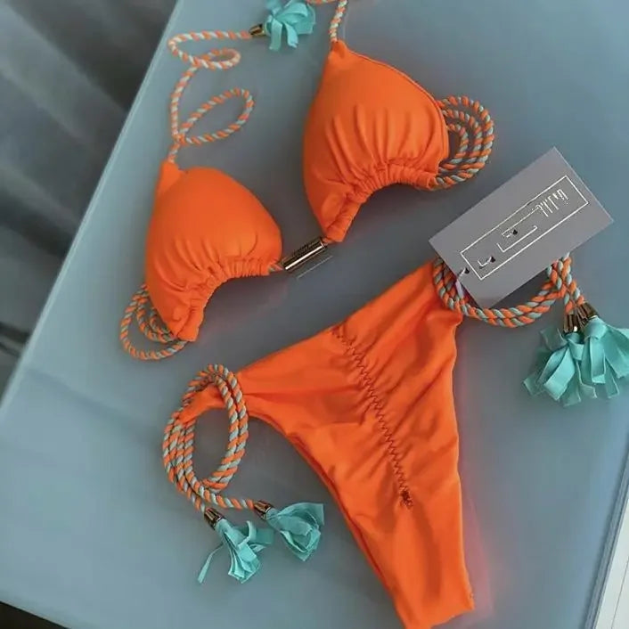 Women Backless Rope Triangle Bikini