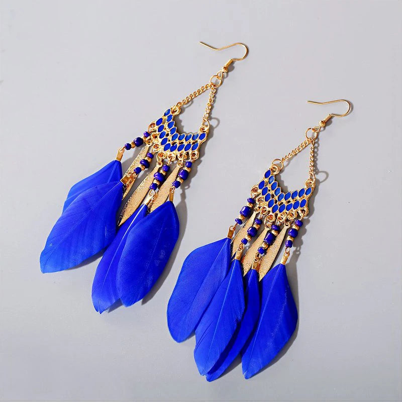 Boho Long Feather Dangle Earrings
