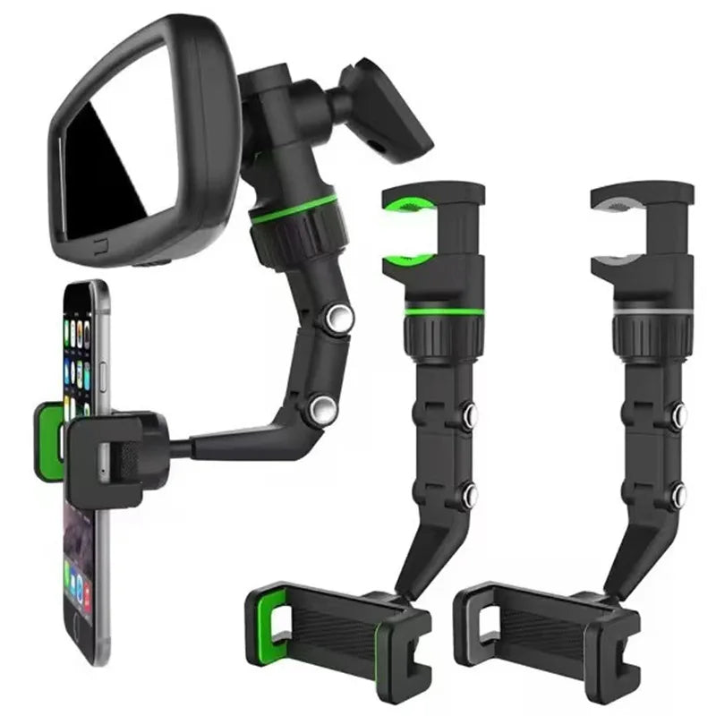 Rearview Mirror Phone Holder 360° Rotatable and Retractable Car Phone Mount