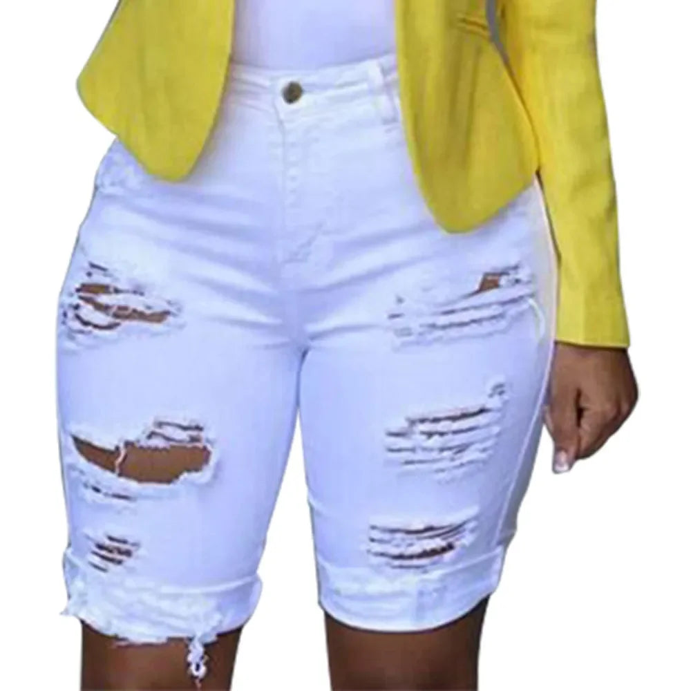 Women Plus Size Ripped Jean Shorts