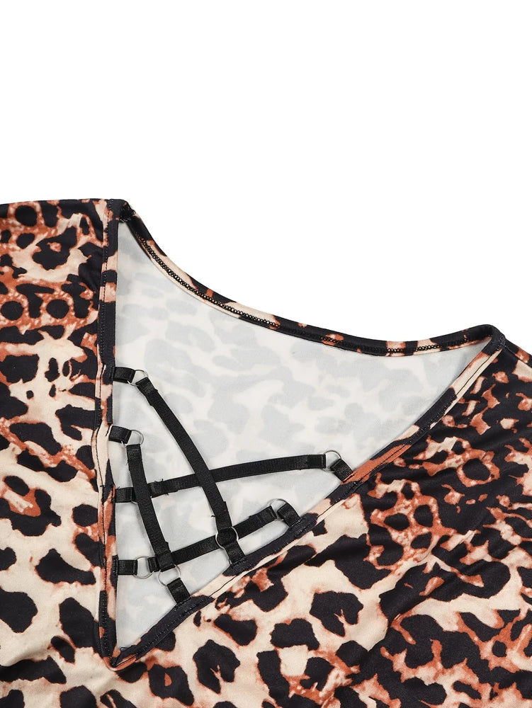 Plus Size Leopard Print Long Sleeve Top