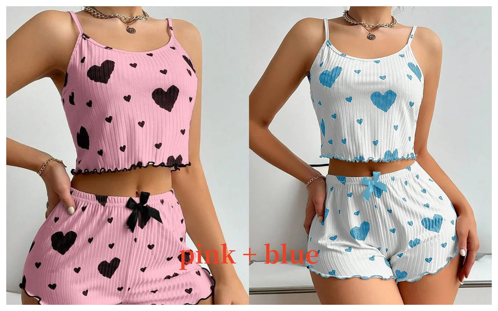 2 PCS Short Tank Tops And Shorts Pajamas Set