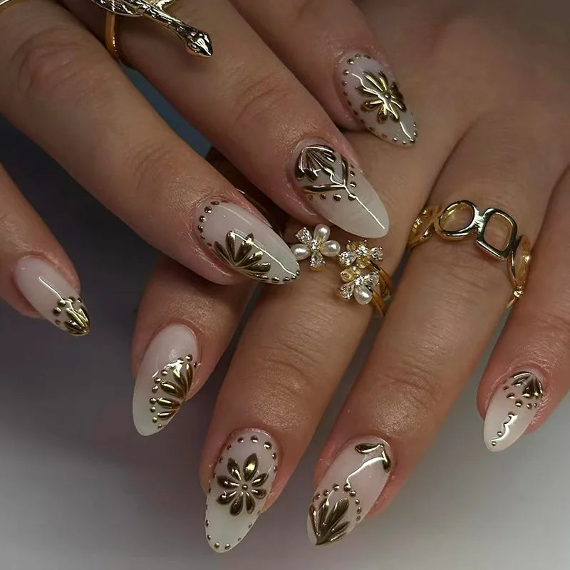 24pcs French Almond Press on Nails