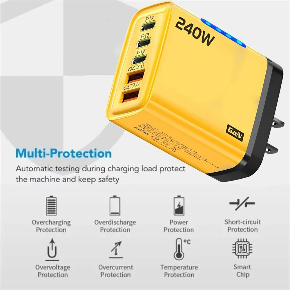 5 in 1 240W GaN Fast Charger With LED Light