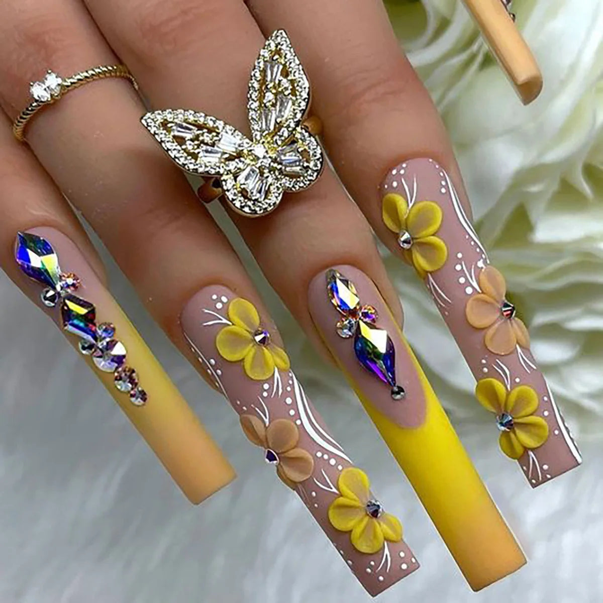 24Pcs Long Square Press on Nails
