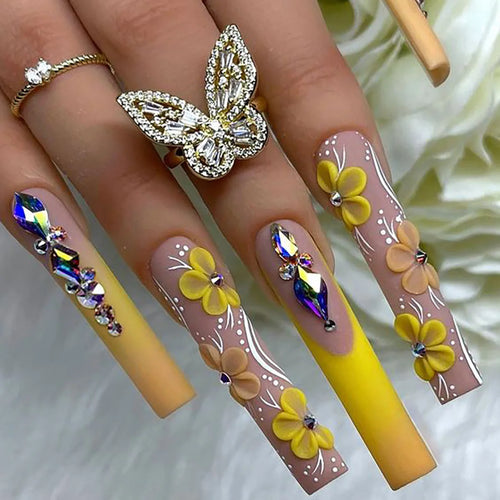 24Pcs Long Square Press on Nails