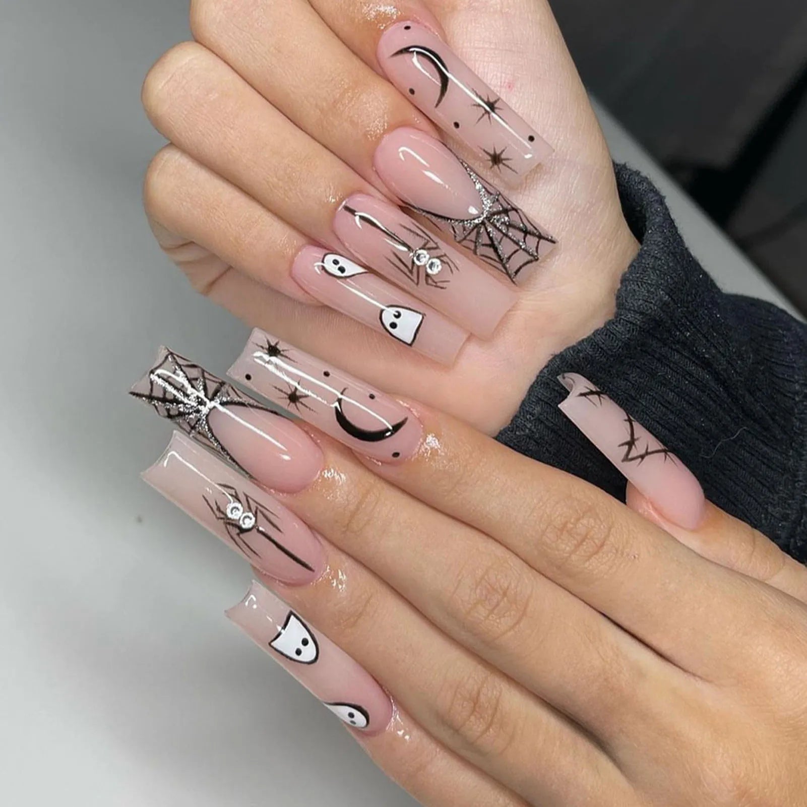24pcs Glitter Pink Sequins Press on Nails