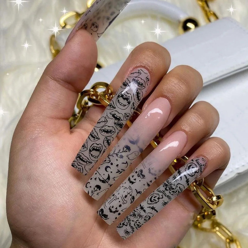 24pcs Glow In the Dark Extra Long Ballet Press On Nails