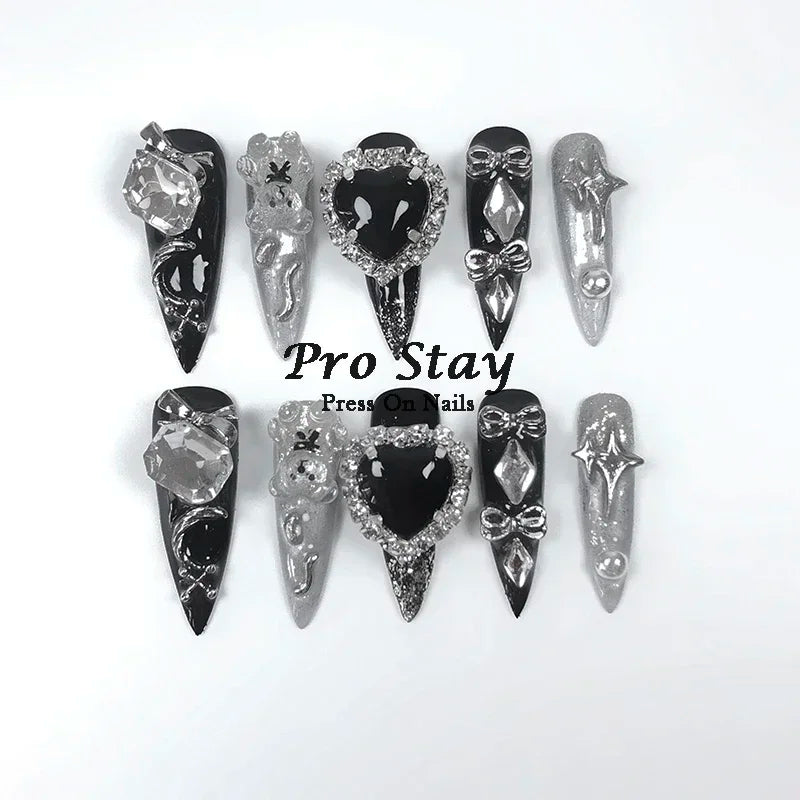 10pcs Dark Black Y2k  Press On Nails