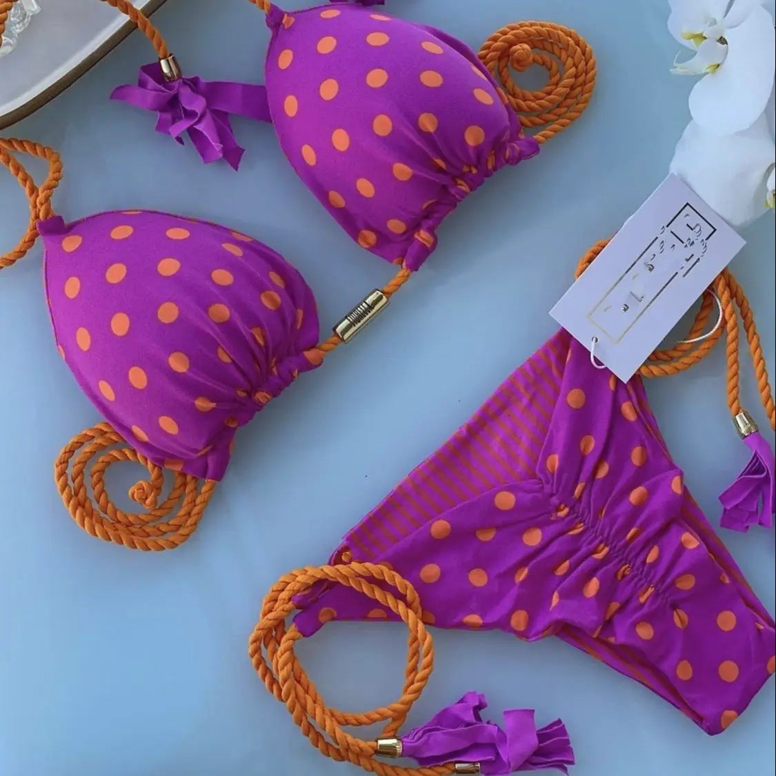 Ladies Sexy Printed Rope Bikini Split Swimsuit