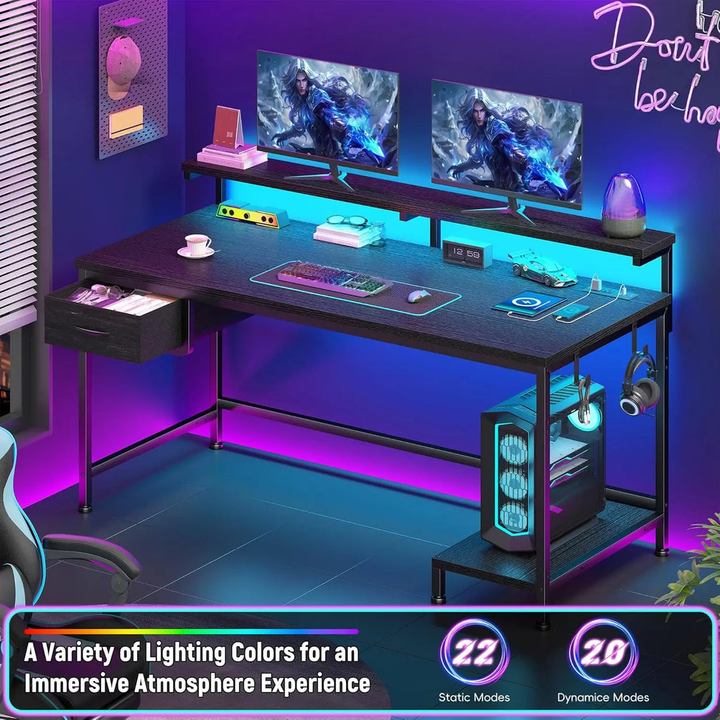 39.3" Gaming Desk with Power Outlet and LED Lights