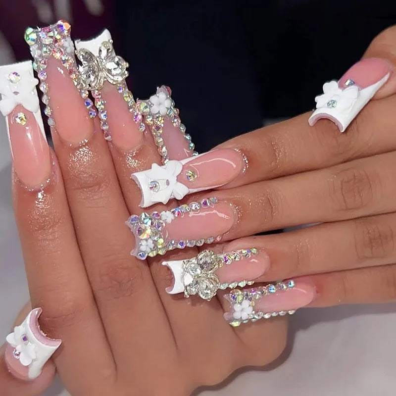 24Pcs Long Ballet French Press on Nails Tip Art