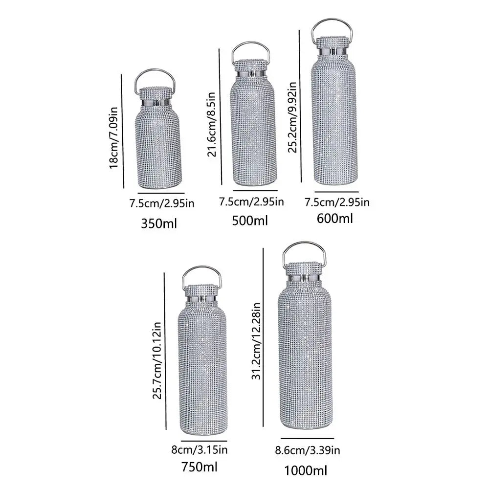 Thermal Rhinestone Water Bottle Stainless Steel Refillable Glitter Tumbler