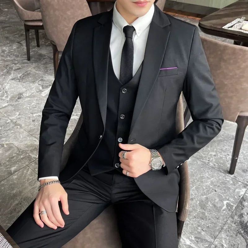 S-9XL Men's Business Professional Formal Dress Suit (Blazer+Vest+Pants)