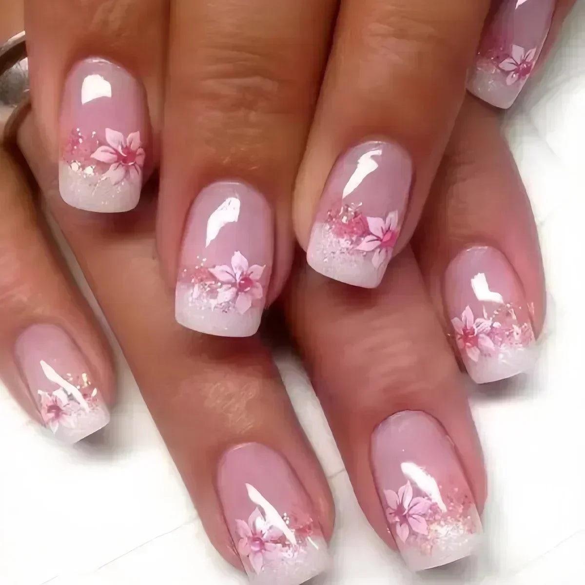 24Pc Short Square Coffin Acrylic Nails Set
