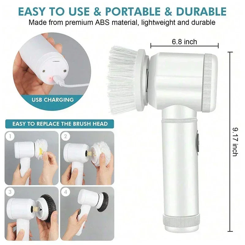 Cordless Electric Spin Scrubber with 5 Brushes
