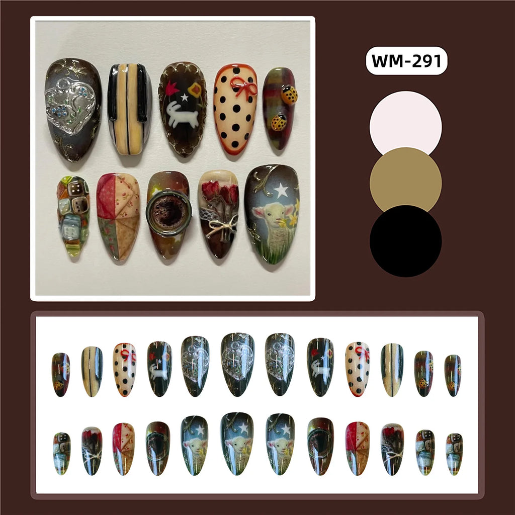 24pcs Vintage Country Style Press On Nails