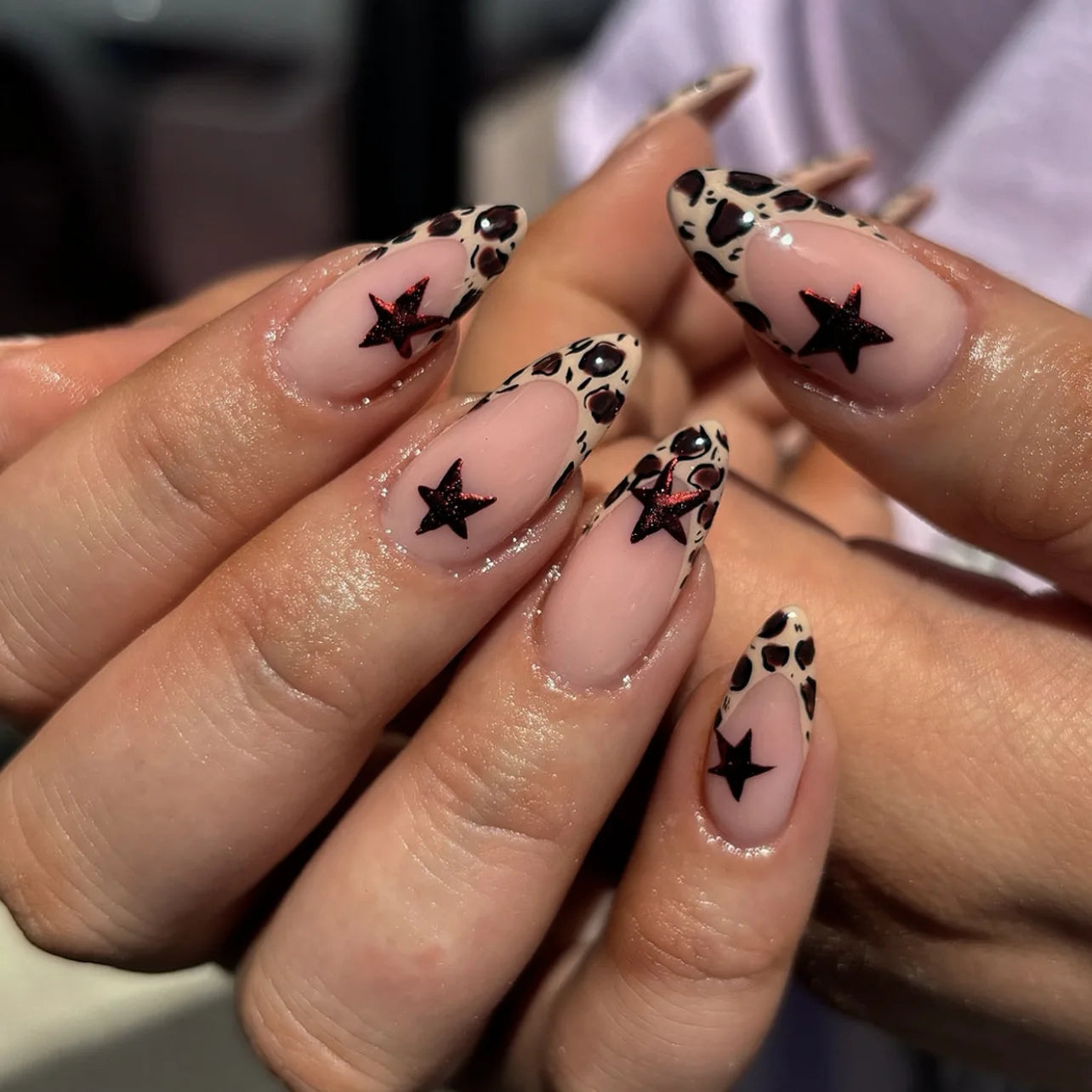 24Pc Black Butterfly Diamond Halloween Long Almond Press on Nails Tips