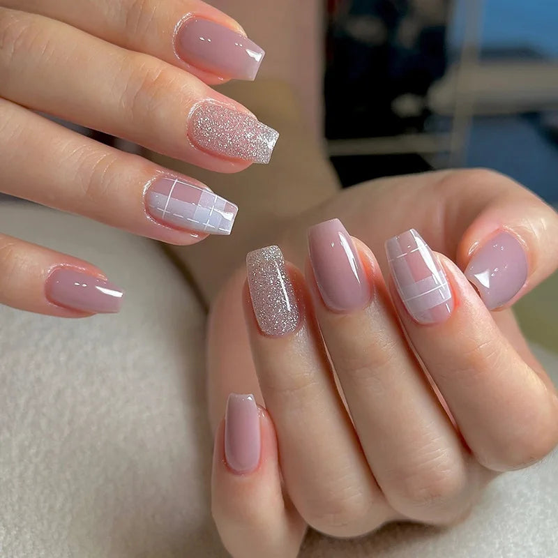 24Pc Short Square Coffin Acrylic Nails Set
