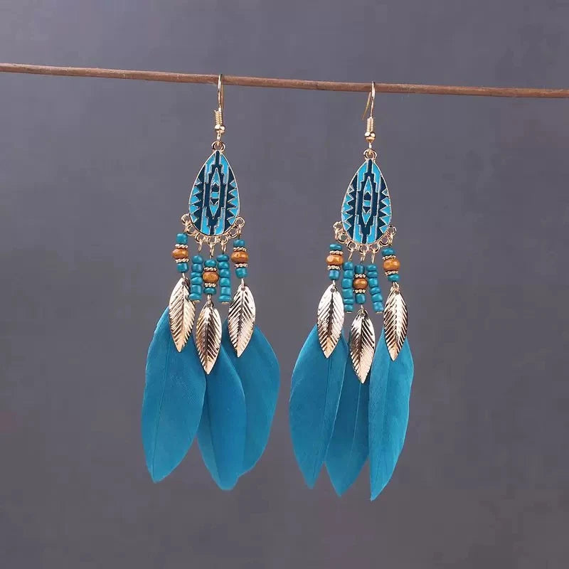 Boho Long Feather Dangle Earrings