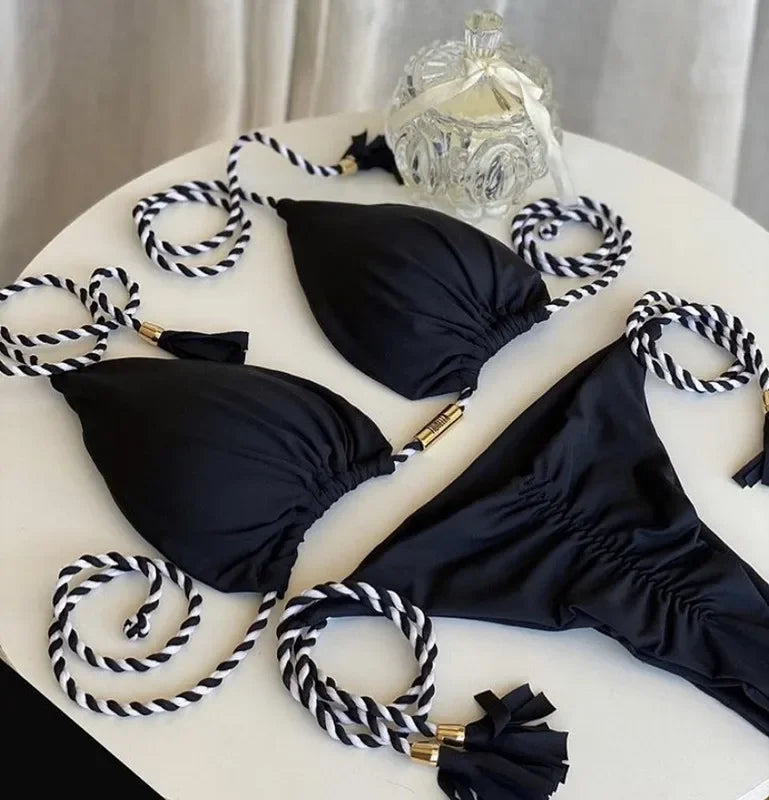 Women Backless Rope Triangle Bikini