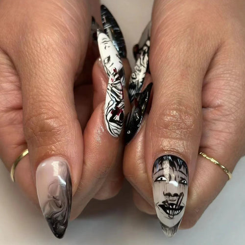 24PCS/Set Almond Pointed Kawakami Tomie Press on Nails