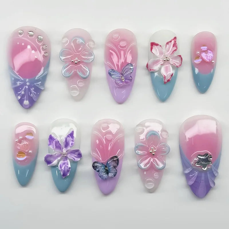 24Pcs Mid-length Gilded Almond Nails Set Press on Nails