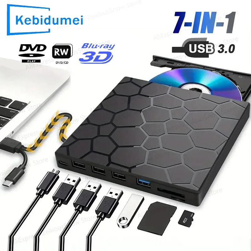 7 in 1 CD DVD Recorder Player USB3.0 & Type C Writer