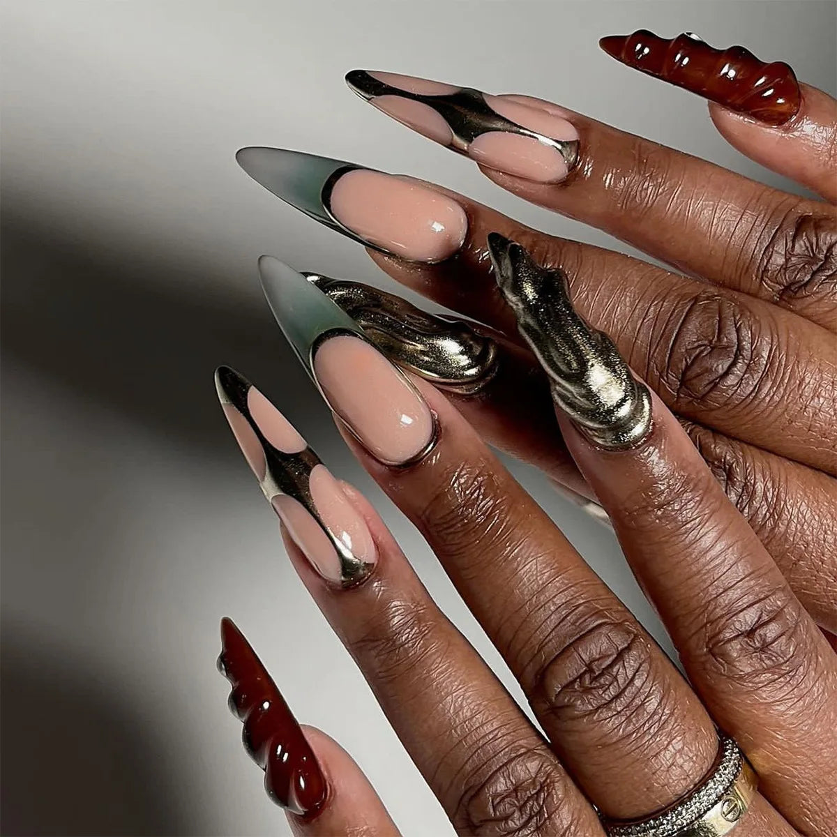 24Pc Black Butterfly Diamond Halloween Long Almond Press on Nails Tips