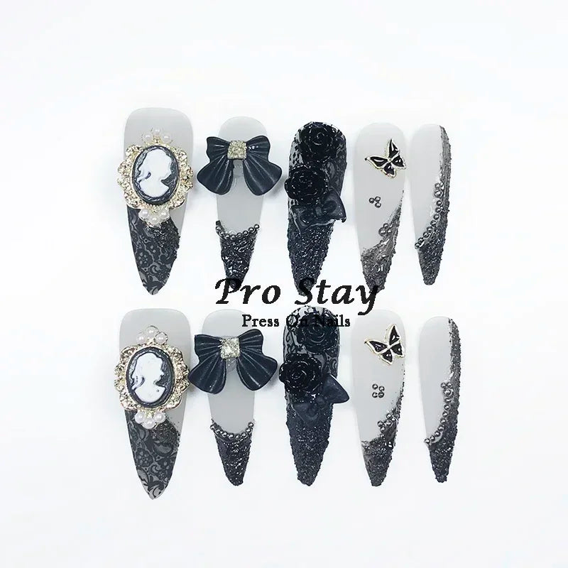 10pcs Dark Black Y2k  Press On Nails