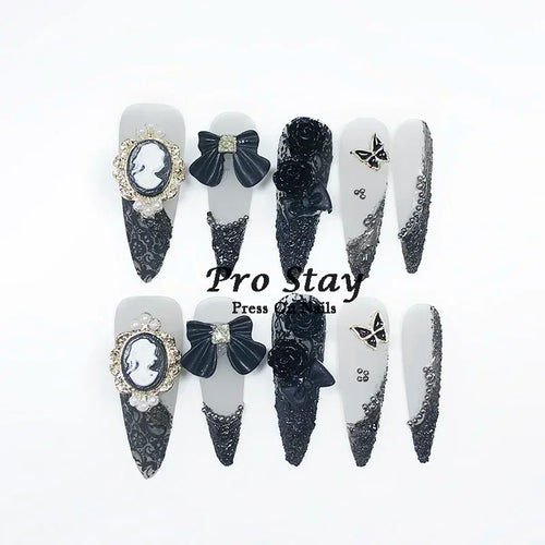 10pcs Dark Black Y2k  Press On Nails