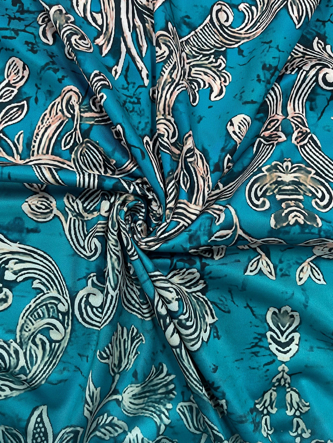 Plus Size Teal Baroque Floral Print Maxi Dress