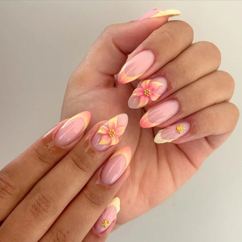 24Pcs Mid-length Gilded Almond Nails Set Press on Nails
