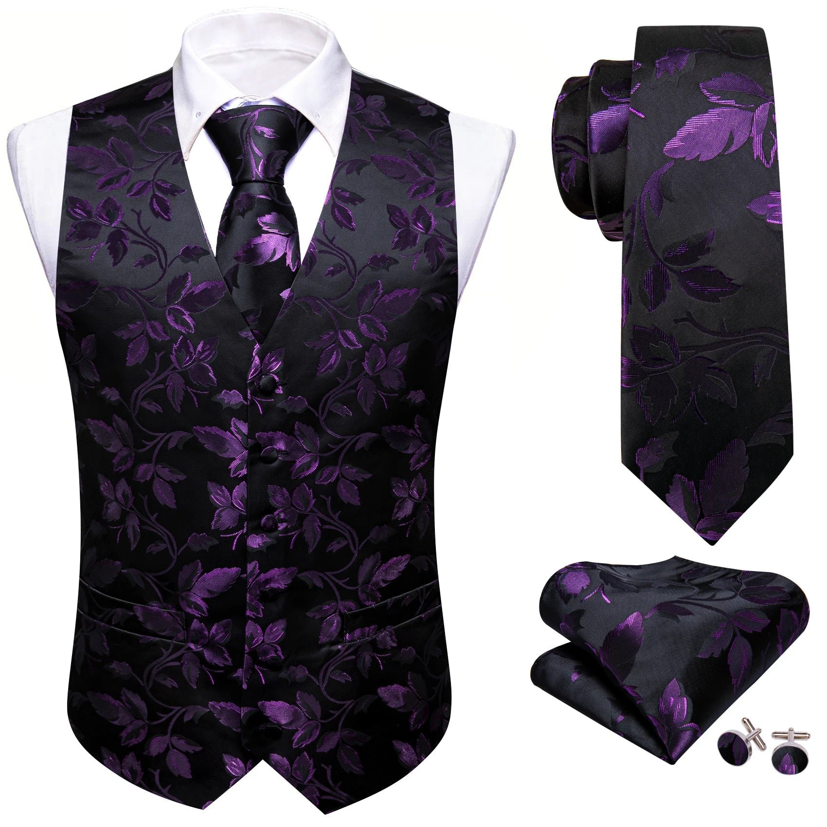 Men Vest Tie Hanky Cufflinks Set
