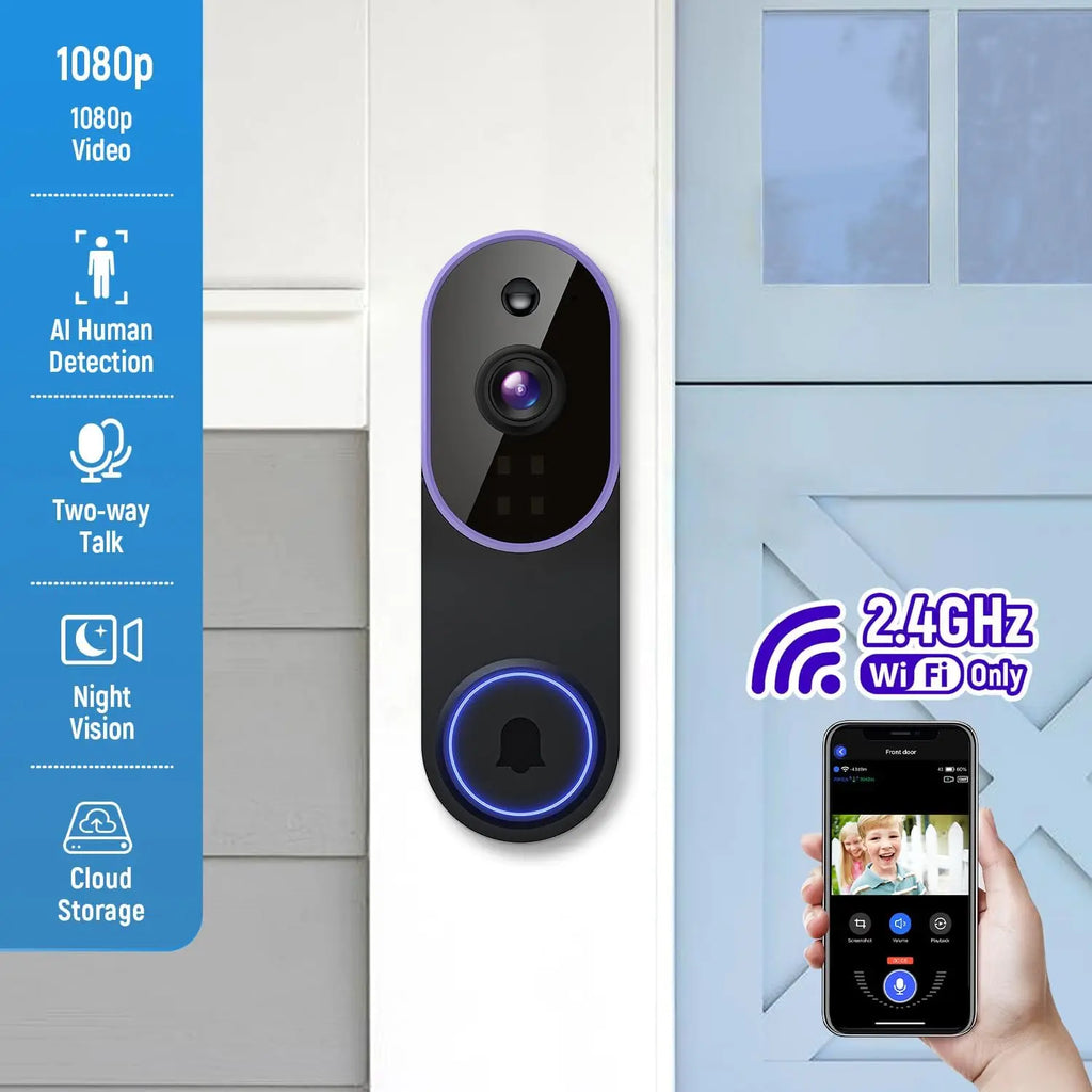 Smart Wireless Video Doorbell Camera with AI Detection