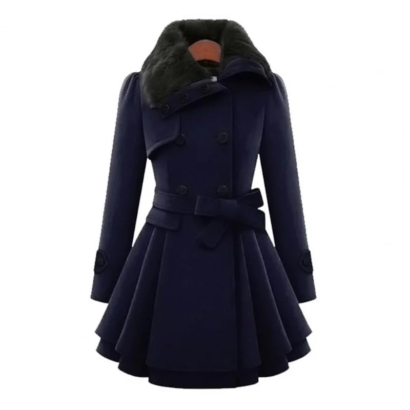 Warm Plush Thick Double Breasted Slim Lapel Coat
