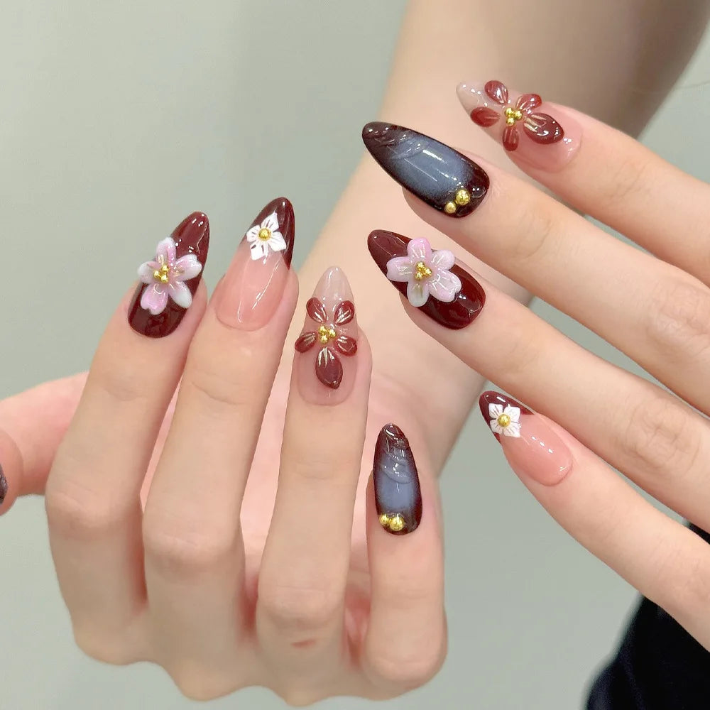 24pcs French Almond Press on Nails