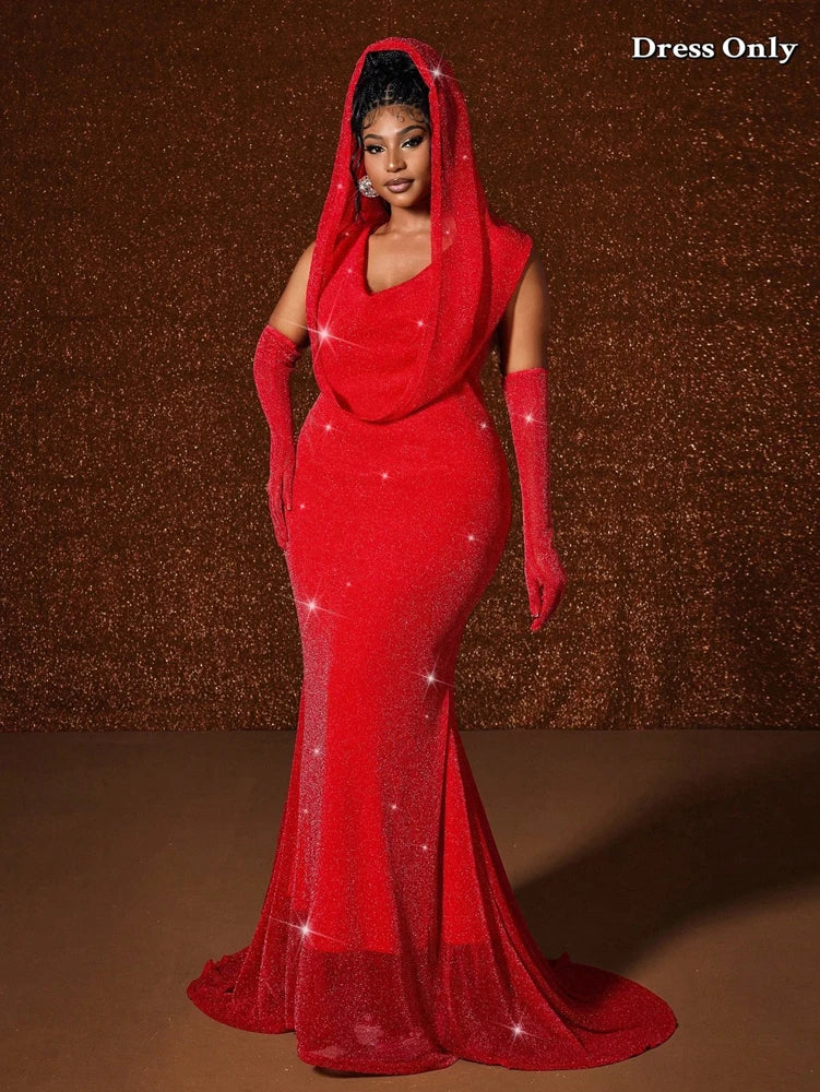Long Fishtail Slim Hooded Dress