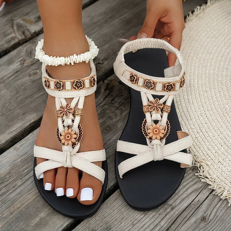 Flower Beaded Bohemian Sandals f