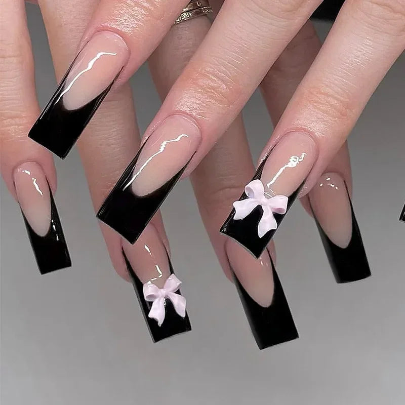 24Pcs Long Coffin French Press on Acrylic Nails