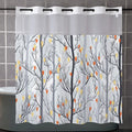 No Hook Plant Pattern Shower Curtain With Snap-in Fabric Liner