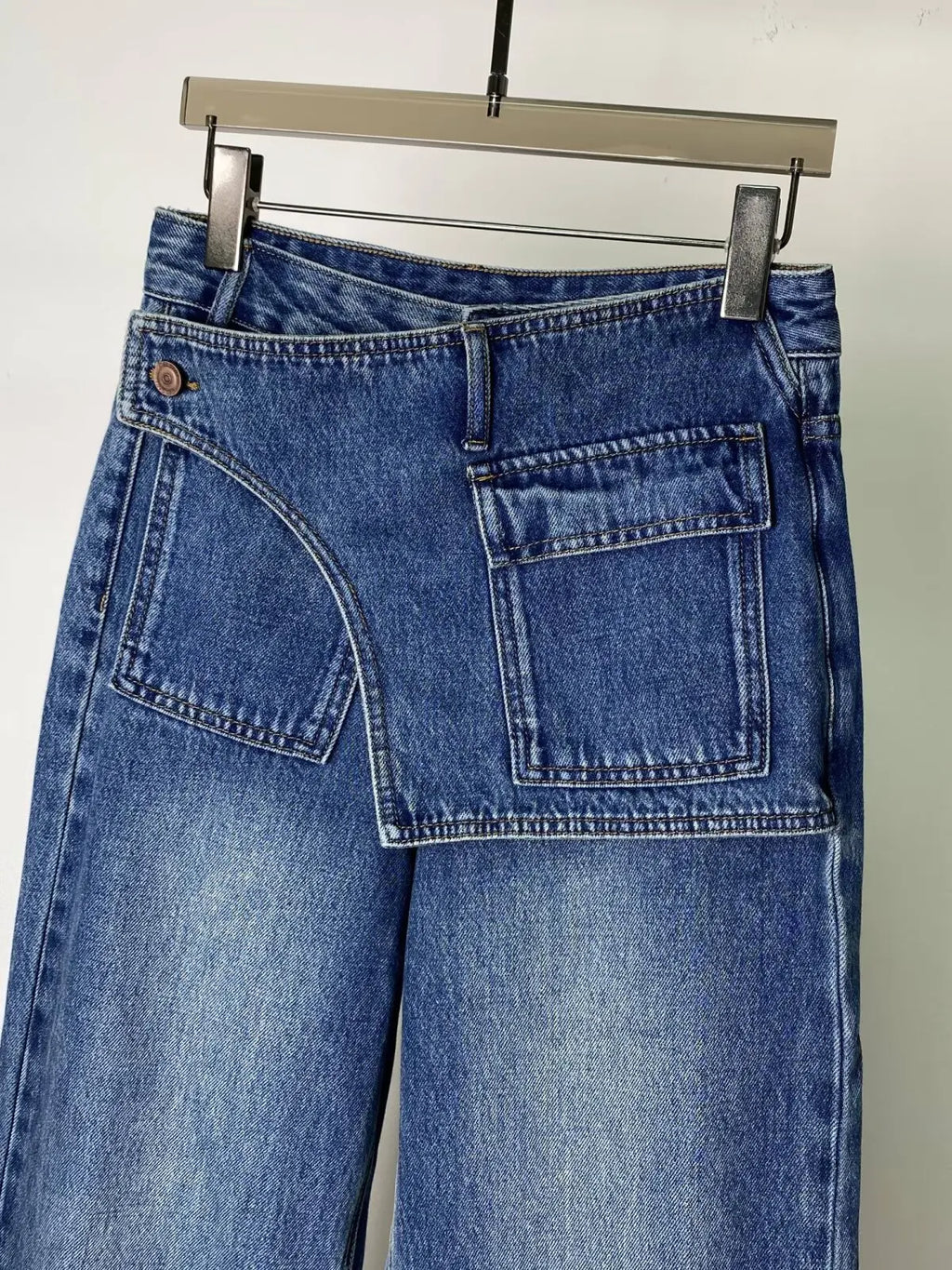 Women's Vintage Washed High Waist Irregular Loose Wide Leg  Denim Pants