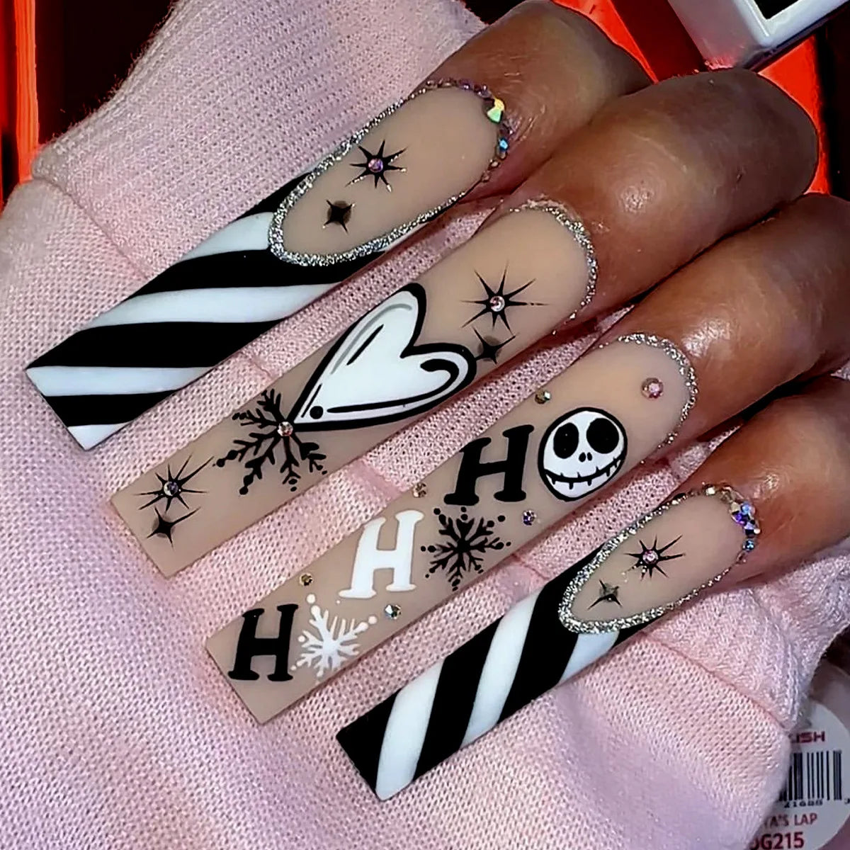 Scary Blood Skull Long Coffin Ballet Halloween Press on Nails