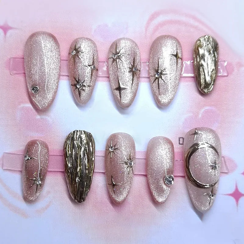 24Pcs Mid-length Gilded Almond Nails Set Press on Nails