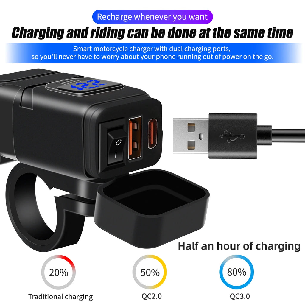 Motorcycle TYPE-C USB Socket QC3.0 Fast Charger