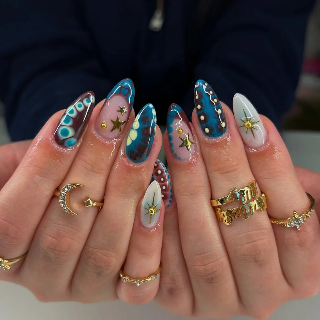 24Pcs Mid-length Gilded Almond Nails Set Press on Nails