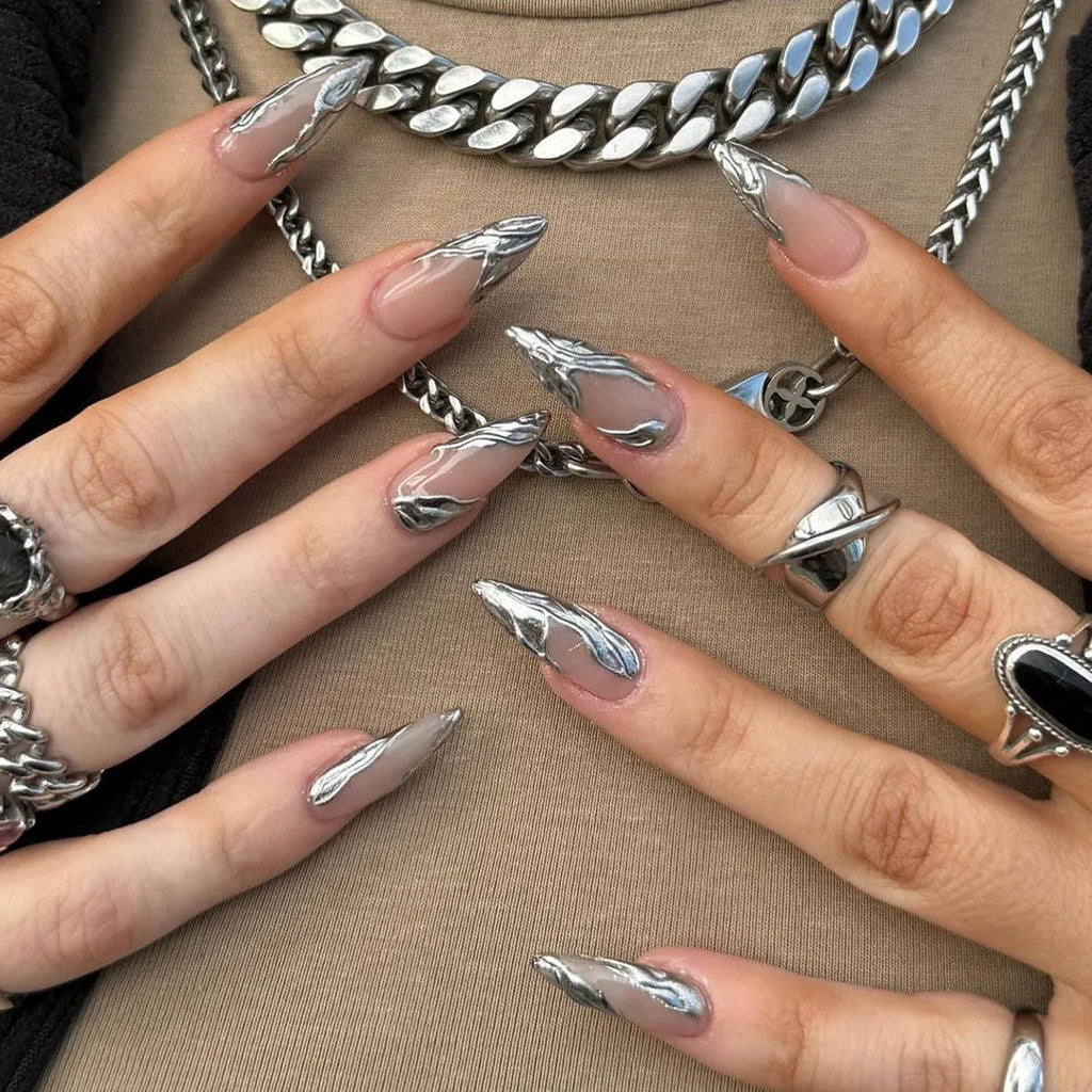 24Pc Black Butterfly Diamond Halloween Long Almond Press on Nails Tips