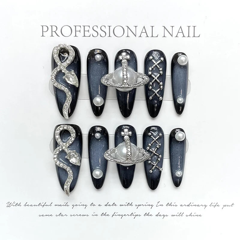 10pcs Dark Black Y2k  Press On Nails